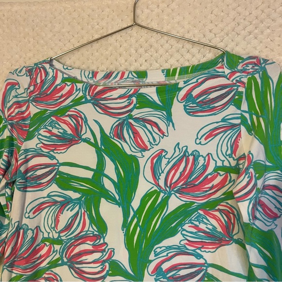 Lilly Pulitzer Floral Top Cotton Blend 3/4 Sleeves Green Pink Blue Classic Small - Picture 3 of 8